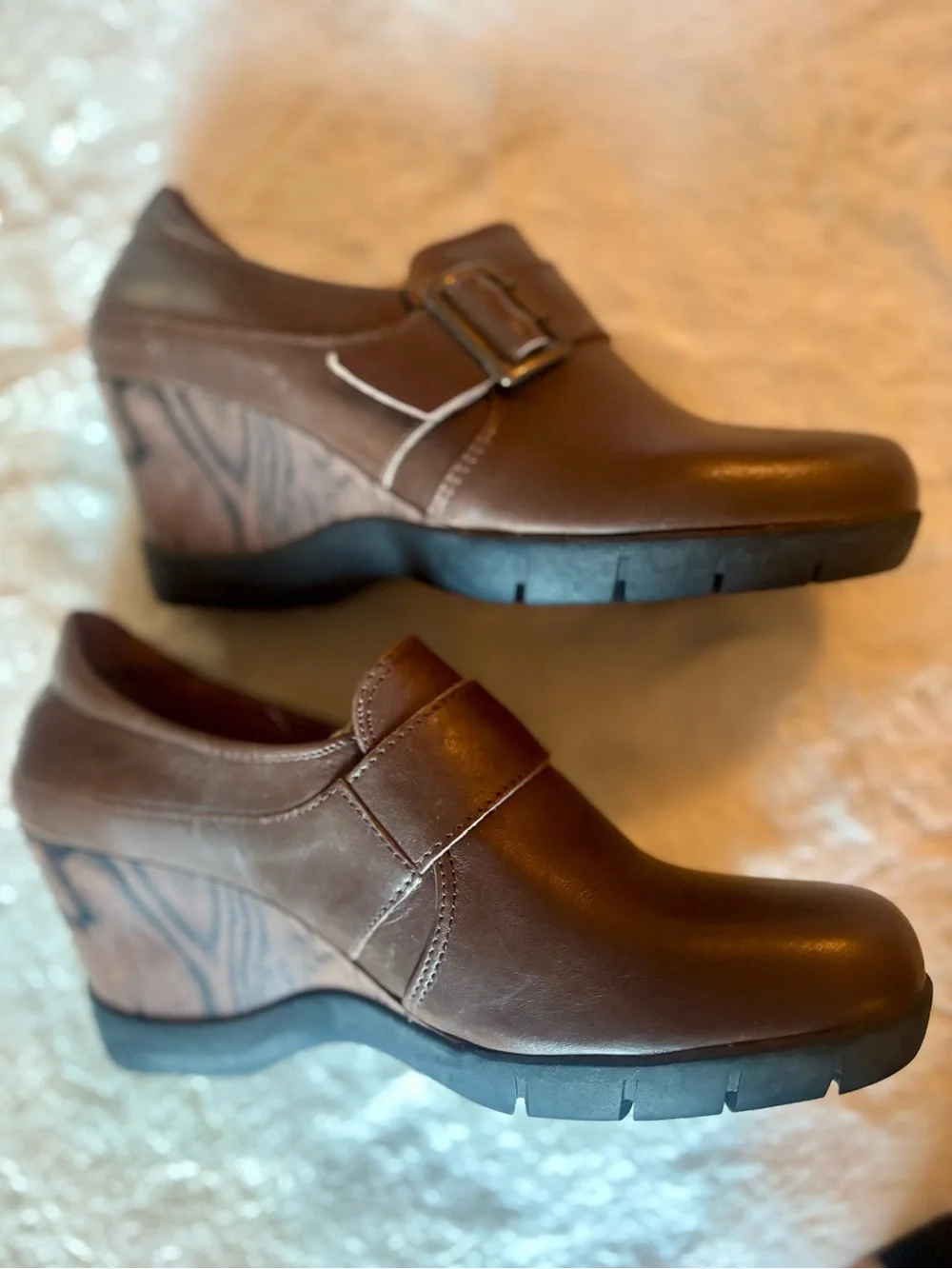 Sanita Maralyn brown leather wedges with buckle, Size 36, NWOB